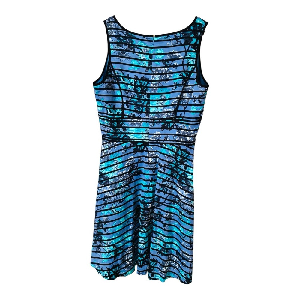 Ann Taylor LOFT Sz 6 Blue Black Floral Stripe Fit N Flare Party Dress - Picture 9 of 10